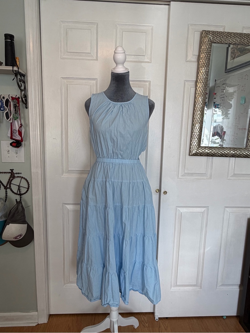 Sleeveless Light Blue Tiered Midi Dress - Elegant Everyday